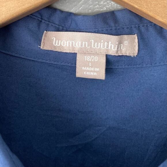 Woman Within Size 18 20 L Blue Button Up Shirt Stretch Cotton Stuctured Career - Picture 5 of 9